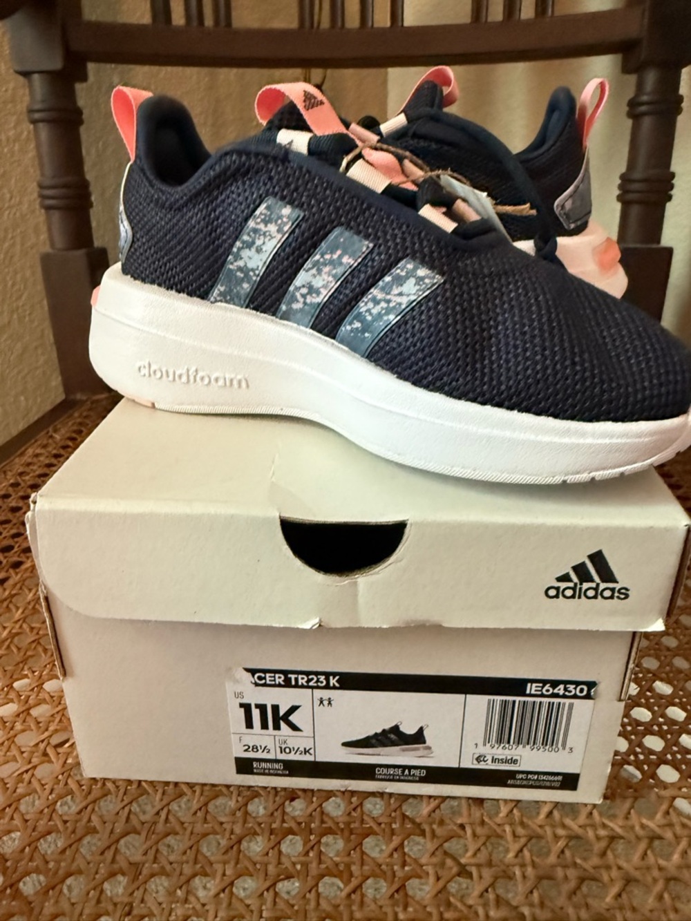 adidas Kids Navy and Pink Cloudfoam Sneakers